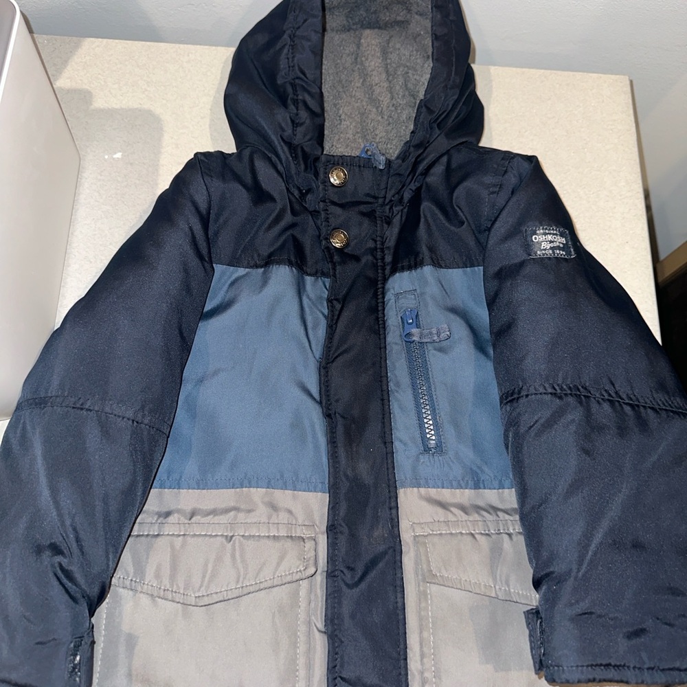 OshKosh B'gosh Grey and Blue Winter Jacket with Hood, fleeced lined SIZE 3T